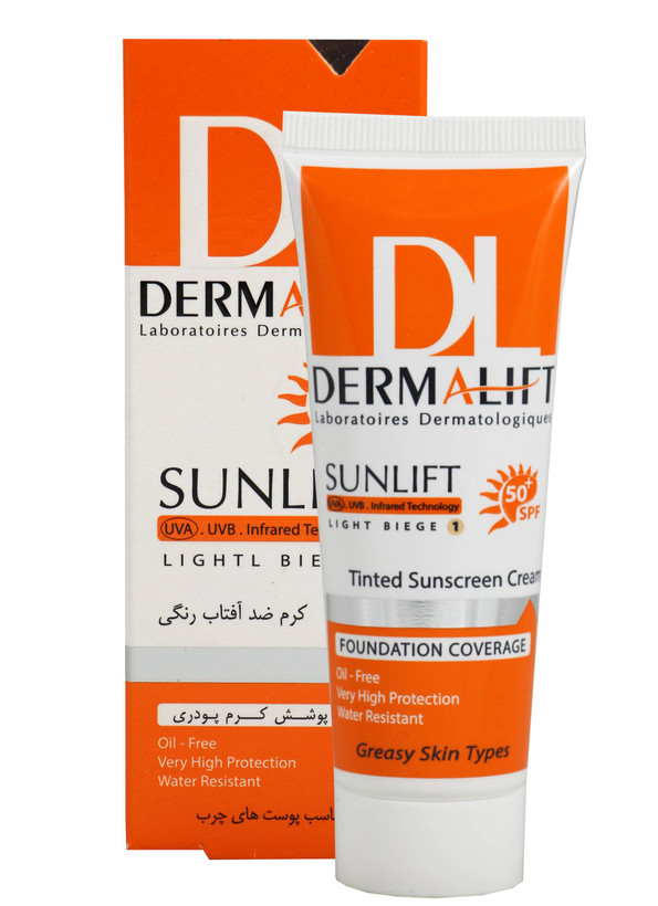کرم ضدآفتاب پوست چرب درمالیفت رنگی بژروشن، spf 50، حجم ۴۰ میل